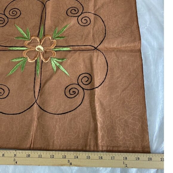 Vintage 70s Handmade Pillow Cover Sham 20"x19" Brown Embroidered Floral Boho MCM - Picture 7 of 8